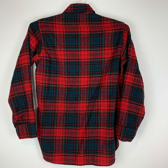 Vintage Woolrich Plaid Flannel Button Front Shirt Mens Medium Red Wool Blend 60s - Picture 2 of 6